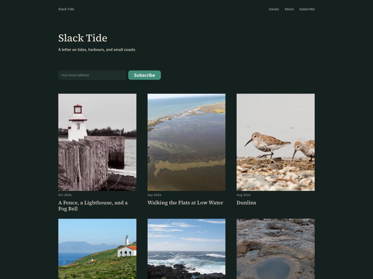 Slack Tide: Free Newsletter & Photo Blog Framer Template