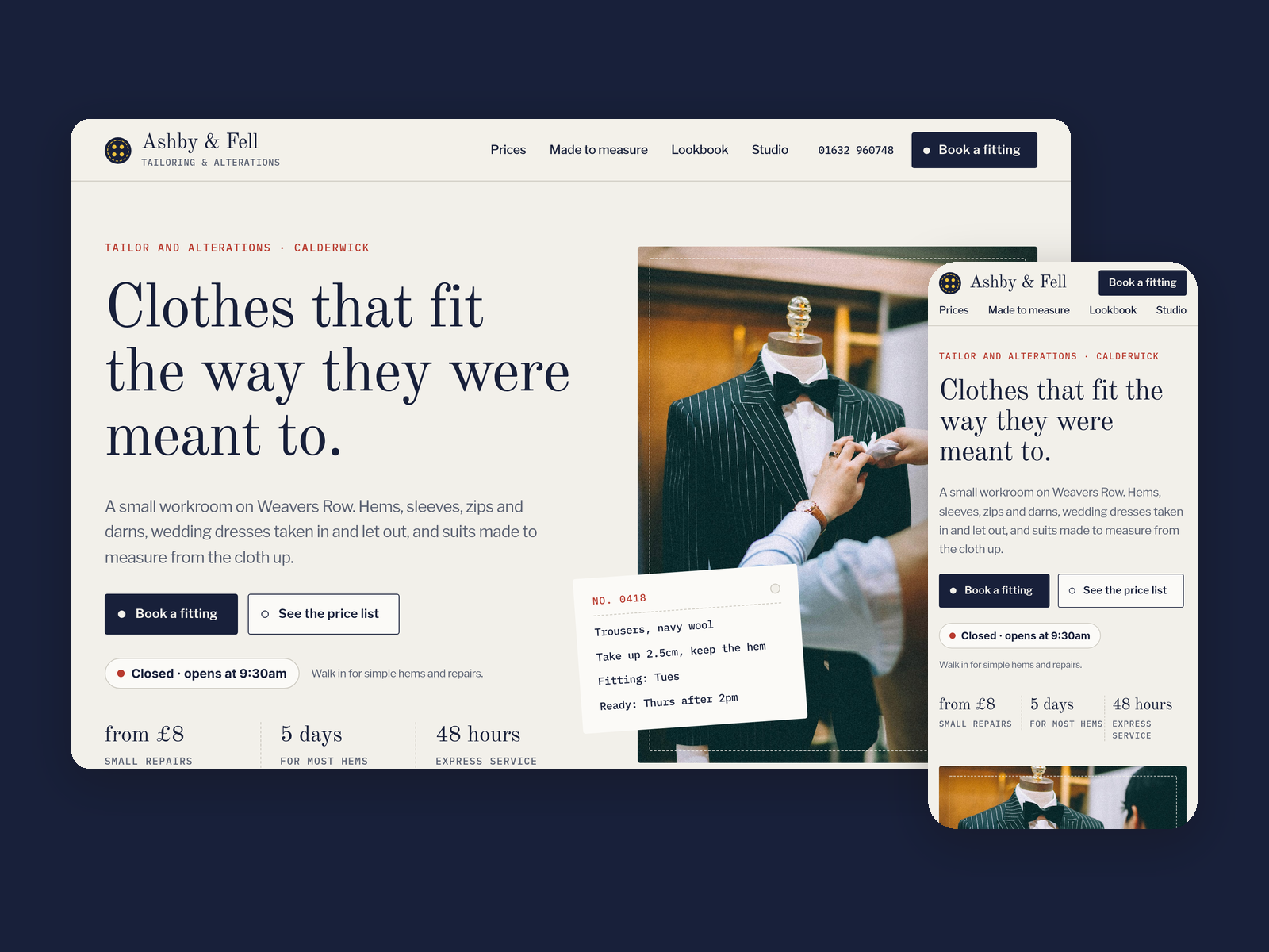 Hem Tailoring: Framer Template for Tailors & Alteration Studios